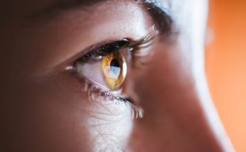 Woman brown eye with long eyelashes