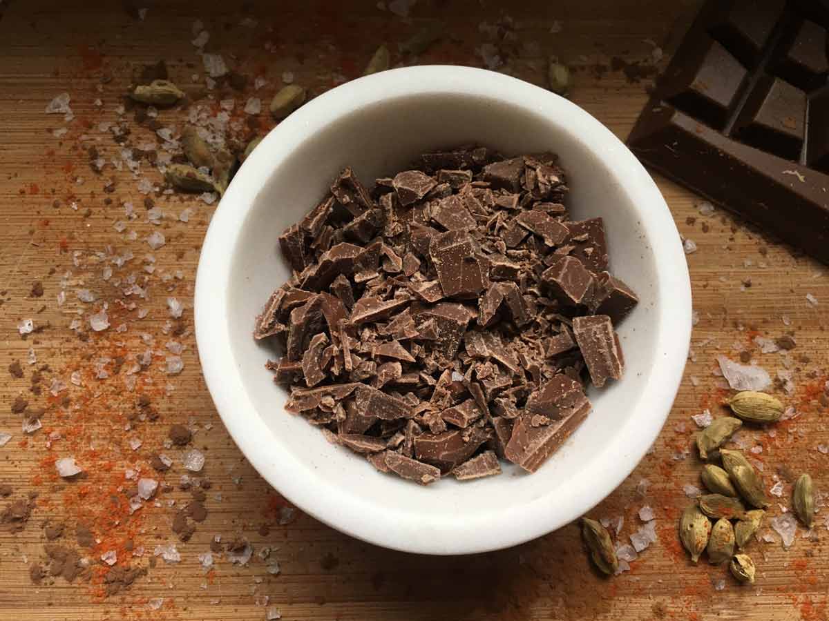 chocolate chunks in a bowl