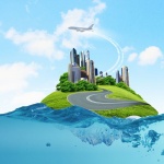 22070973 – city on island floating in water  global warming