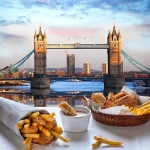 48067466 – fish and chips against tower bridge in london, england