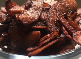 Smokey, Sweet, Peppery Plant-Based Bacon! Are You Drooling Yet? bowl of vegan bacon