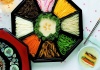 relish tray with assorted Julienned vegetables and chopsticks